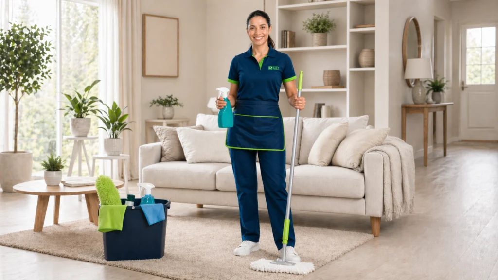 EZEY home cleaning service in a bright living room
